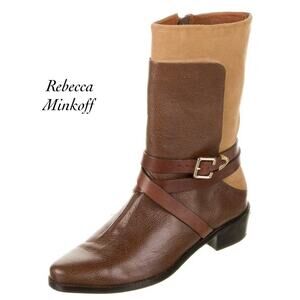Rebecca Minkoff Brown Camel Colorblock Buckle Mid-calf Moto Boots Size 6